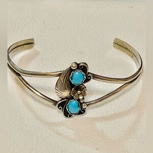 VTG Old Pawn Navajo Native American Sterling Turquoise Cuff Bracelet Sz 6.5